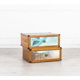 Cassettiera 2 cassetti decorati multicolor in legno di mango  40x5h.40 cm