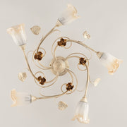 Plafoniera in ferro Avorio Oro rose cinque luci 70x h15 cm