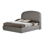 Letto Matrimoniale Contenitore con Testiera Arrotondata Grigio Chiaro Button1
