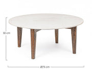 Tavolino in legno e marmo stile vintage cm Ø75x32h