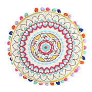 Pouff in velluto giallo arancione con pompon