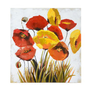 Quadro moderno dipinto papaveri e fiori gialli cm 80 x 80 x 4