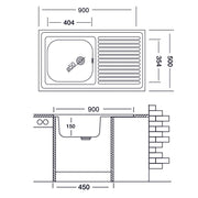 Lavello cucina vasca con gocciolatoio dx acciaio da appoggio 50x90 cm