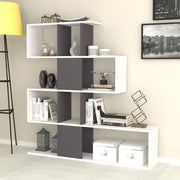 Libreria scaffale 4 livelli  9 scomparti bianco grigio 145x29xh.145 cm