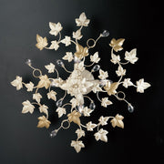 Plafoniera in ferro Avorio Oro Chiaro  quattro luci 60x h22 cm edera