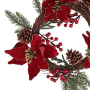 Coroncina fiori pigne rosso oro tondo cmø50x10