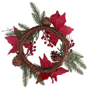 Coroncina fiori pigne rosso oro tondo cmø50x10