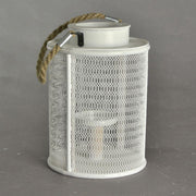 Portacandele legno bianco c/manico corda grande cm15,5x15,5h23