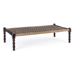 Panca etnica in legno Nero KHAT TAMIL 176x86x h46 cm