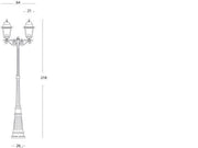 Lampada da terra in alluminio pressofuso con diffusori in vetro trasparente, altezza max 210mm, alimentazione 230V ~ 50Hz, IP43 nero