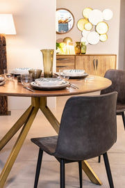 Tavolo in legno stile vintage per 6 persone Ø120a - 76h