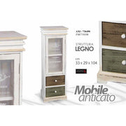 Mobile madia anticato con cassetti vetrina cm 33 x 29 x 104 h