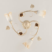 Plafoniera in ferro Avorio Oro rose tre luci 58x h15 cm