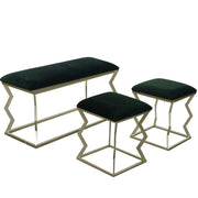 Puff metallo velluto verde con 2 piccoli rettangolare cm100x40,5h51,5