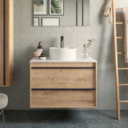 Mobile bagno sospeso Nuar80 rovere ostippo lavabo appoggio 2 cassetti 80x45x54h