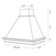Cappa aspirante MARY in acciaio inox bianca e cornice in legno colore tabacco cm 60