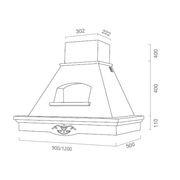 Cappa cucina rustica bianca TOSCA con cornice in legno intarsio colore tabacco cm 90