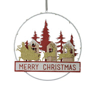 Ghirlanda metallo legno scritta led rosso cm24x3,5x40,5