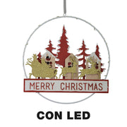 Ghirlanda metallo legno scritta led rosso cm24x3,5x40,5