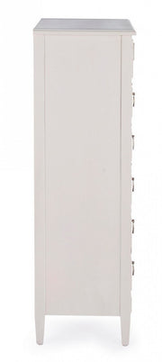 Cassettiera stretta da camera in legno sei cassetti Bianca EUNICE 56x36x h119 cm