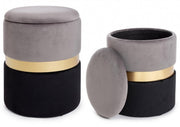 Set due pouf moderni apribili grigio nero oro