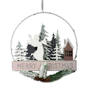 Ghirlanda metallo legno angelo led verde acqua cm24x3,5x40,5