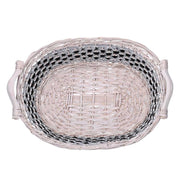 Cesta vimini intreccio azzurro bianco ovale cm67/75x42h12