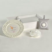 Candela c/piattino rosa luna latte & miele cm26x17h4,5 - 8 ore