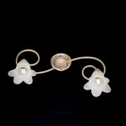 Plafoniera fiori  in ferro Avorio Oro due luci paralumi  56x26x h17 cm
