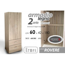 Armadio 2 Ante Rovere Sbiancato - Legno Melaminico 180cm - Con Cassetti E Appendiabiti Interno - Foto 12