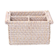 Portatutto rattan algarve 3 scomparti bianco rettangolare cm20/23x15h12,5