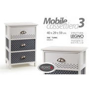 Cassettiera multiuso bagno cucina 3 cassetti in legno cm 40 x 29 x 59h