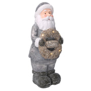 Babbo natale resina led con ghirlanda grigio cm21,5x19,5h51