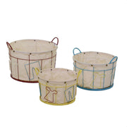 Set 3 Cestoni in metallo con fodera