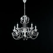 Lampadario in ferro Bianco Shabby strass damasco cinque luci 63x h65 cm