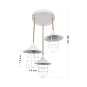 Lampada a sospensione Bulut ASZ0632 3 luci metallo bianco e corda EFFEZ