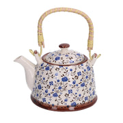 Teiera ceramica bianco con fiori blu tondo cmø15h14