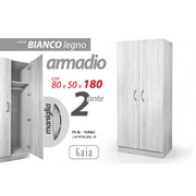 Armadio due ante bianco con ripiano cm 80 x 50 x 180 h