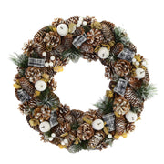 Snowy crown with white apples and pine cones cm ø30h