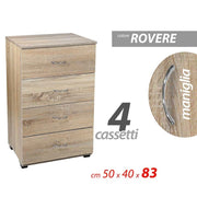Cassettiera comodino da camera 4 cassetti rovere cm 50 x 40 x 83 h