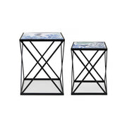 Set Tavolini in acciaio Nero con fantasia marina REEF K04 2 pezzi