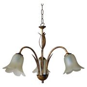 Lampadario a 3 luci con montatura marrone e vetro nuvolato, attacco E14.