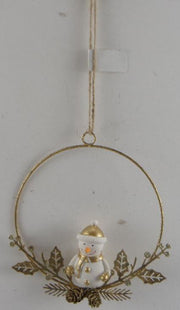 Pupazzo di neve metallo ghirlanda oro cm16x16x3