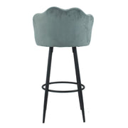 Sgabello Orel in velluto grigio, gambe nere opache, forma a conchiglia, 100 cm, 54 cm, 55 cm