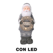 Babbo natale resina led con ghirlanda grigio cm21,5x19,5h51