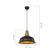 Lampada a sospensione Rena ASZ1341 metallo nero interno oro EFFEZ