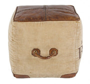 Pouf cubo in pelle stile industriale cm 45x45x45h