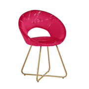 Poltroncina Etere in velluto rosso con gambe in metallo dorato 65x60x82 cm