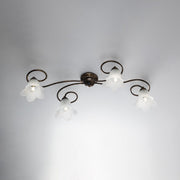 Plafoniera in ferro Marrone Oro quattro luci paralumi in vetro Bianco 87x40x h17 cm