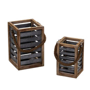 Brown wooden lantern 1-2 with square rope handle cm19x19h28,5